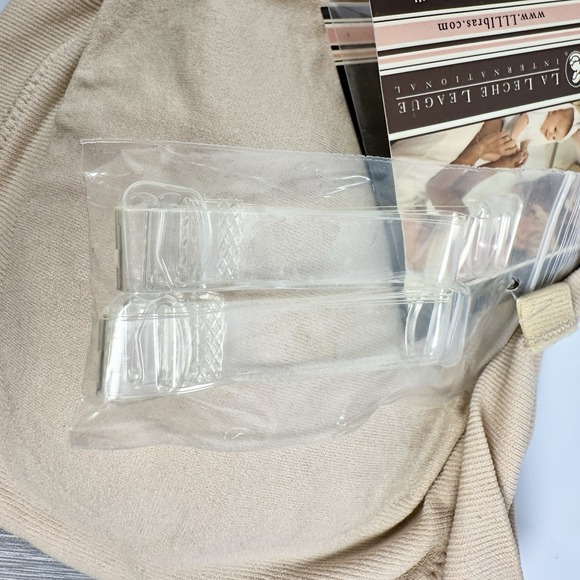 La Leche League Bandeau No Wire Bra 4206 With Clear Strap NWT Sz: XL Fits D Beig - Picture 6 of 8